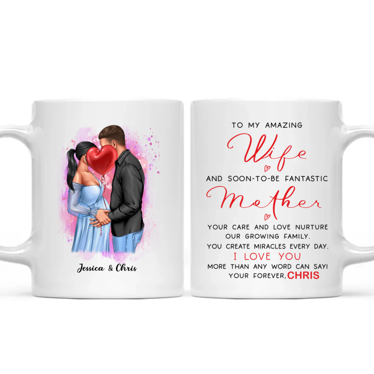 Personalized Valentine Pregnant Wife Mug, Kissing Couple, Expecting From Husband Gift, Mom To Be Vday Gift, Romantic Pregnancy Gift