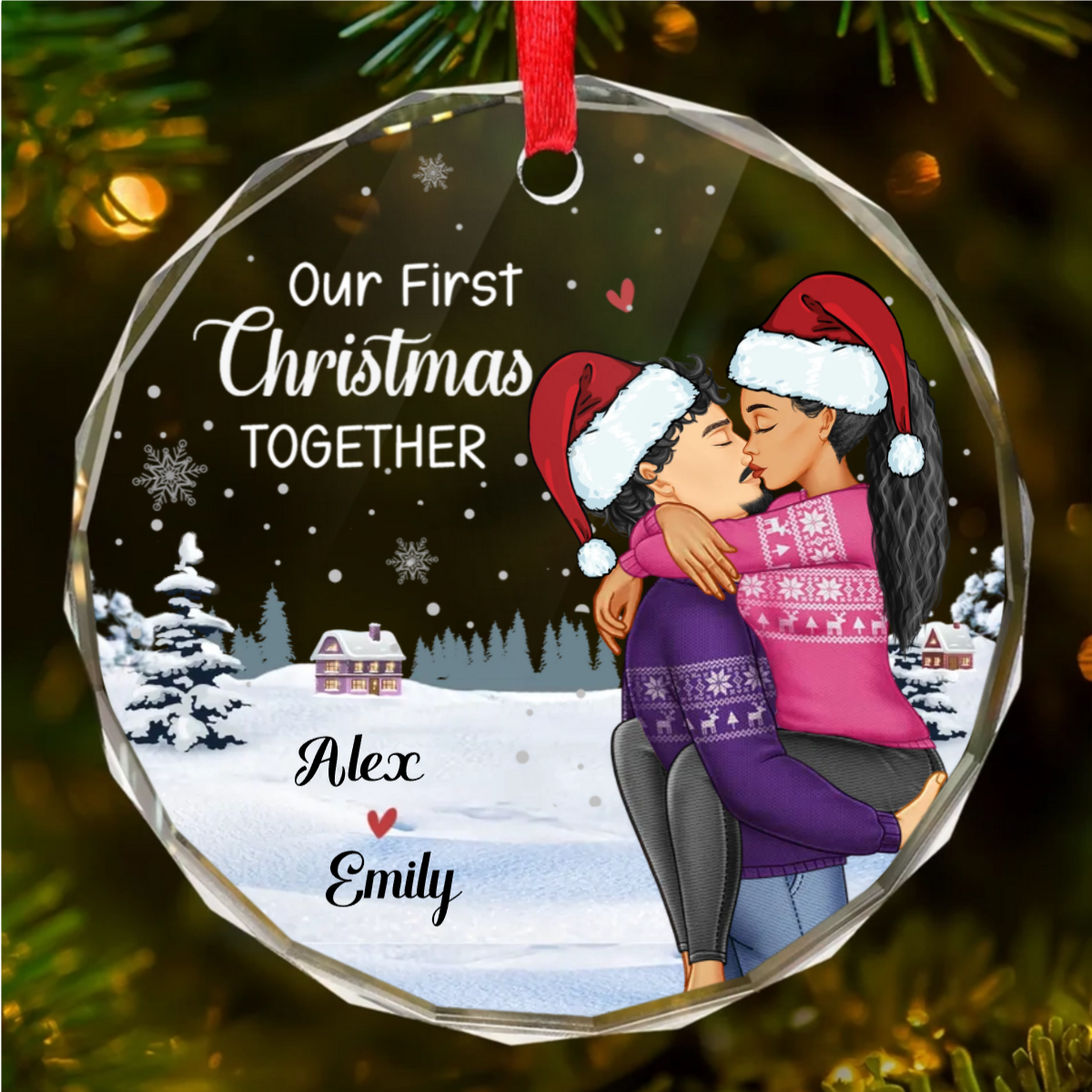 Our First Christmas - Couple Personalized Custom Circle Acrylic Ornament