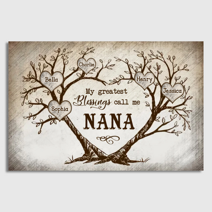 Personalized Gift For Grandma Nana Hearted Shape Tree Vintage Poster