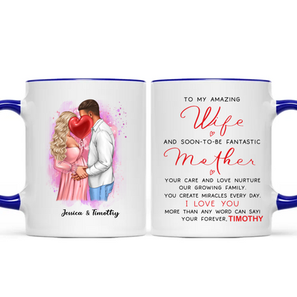 Personalized Valentine Pregnant Wife Mug, Kissing Couple, Expecting From Husband Gift, Mom To Be Vday Gift, Romantic Pregnancy Gift