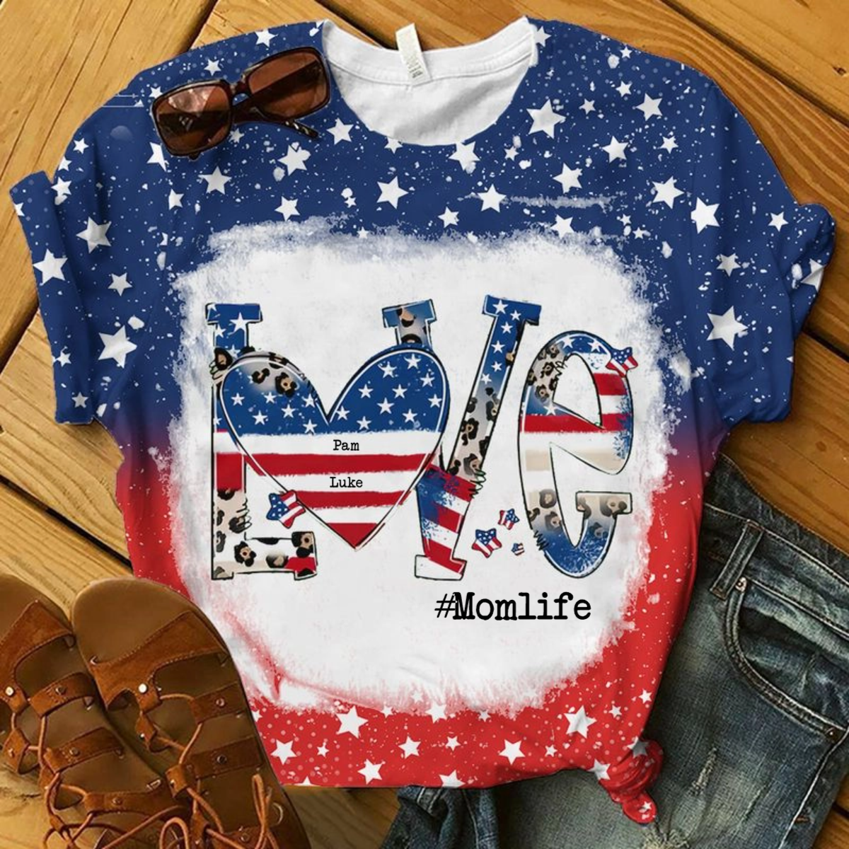 Love Grandmalife 4th July American Flag Leopard Personalized 3D T-shirt