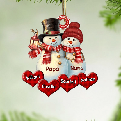 Christmas Couple Snowman Grandma Grandpa Sweetheart Grandkids Personalized Acrylic Ornament