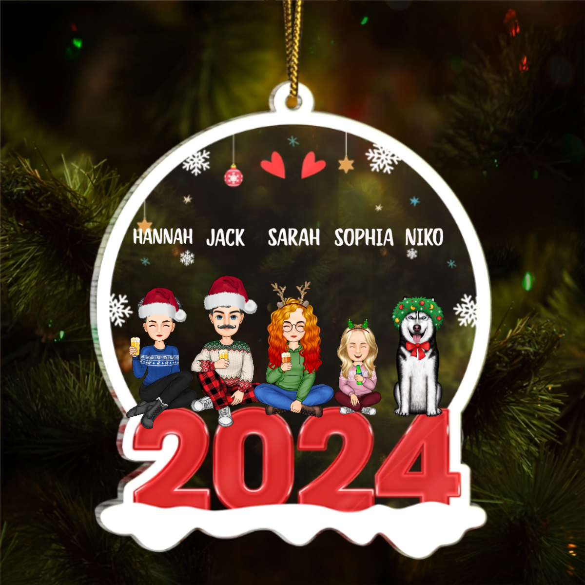 All Family With Dog Cat 2024 - Christmas Gift For Family - Personalized Custom Shaped Acrylic Ornament