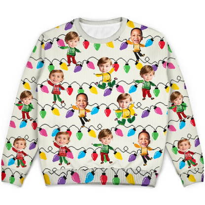 Custom Photo Funny Kids Christmas Light - Personalized Unisex Ugly Sweater