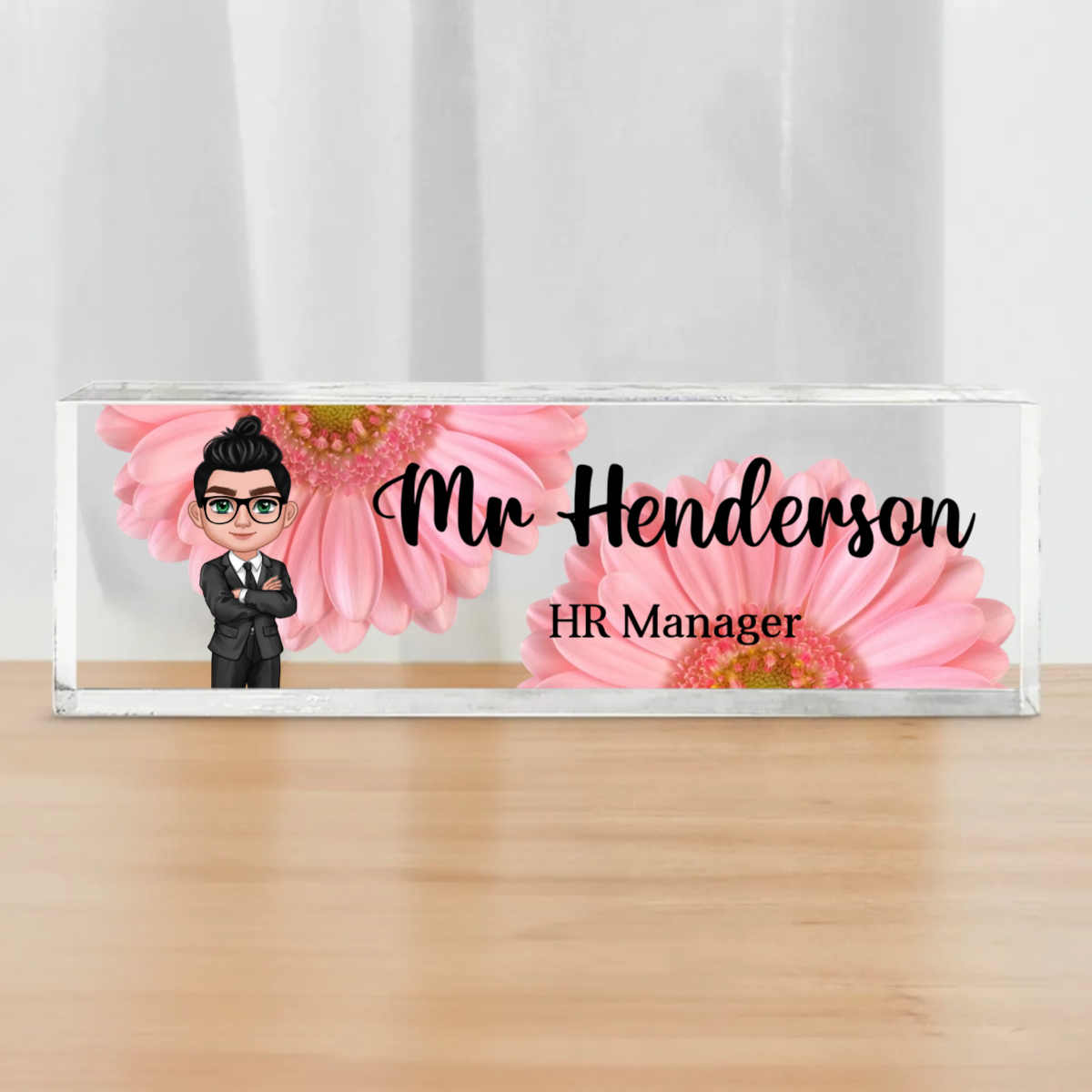 Daisy Flowers Woman Man Office Personalized Acrylic Desk Name Plate, Office Desk Decor, Gift For Colleagues, Coworkers, Boss, Nurses, Doctors, Healthcare Workers, Police, Firefighters