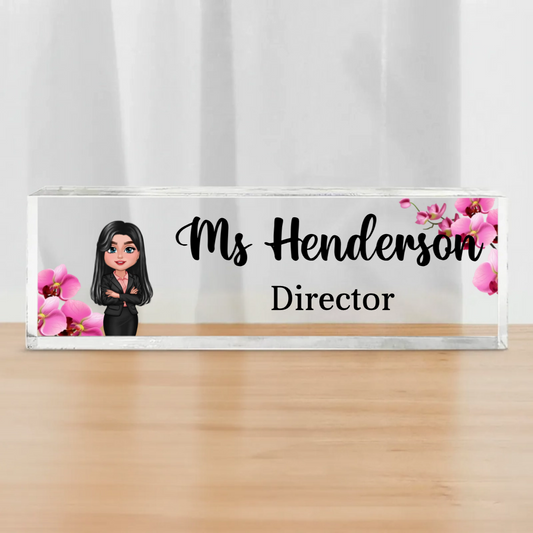 Daisy Flowers Woman Man Office Personalized Acrylic Desk Name Plate, Office Desk Decor, Gift For Colleagues, Coworkers, Boss, Nurses, Doctors, Healthcare Workers, Police, Firefighters