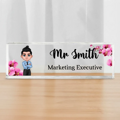 Daisy Flowers Woman Man Office Personalized Acrylic Desk Name Plate, Office Desk Decor, Gift For Colleagues, Coworkers, Boss, Nurses, Doctors, Healthcare Workers, Police, Firefighters