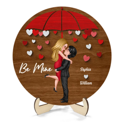 Couple Hugging Kissing Under Umbrella Valentine‘s Day Gift Personalized 2-layer Wooden Plaque