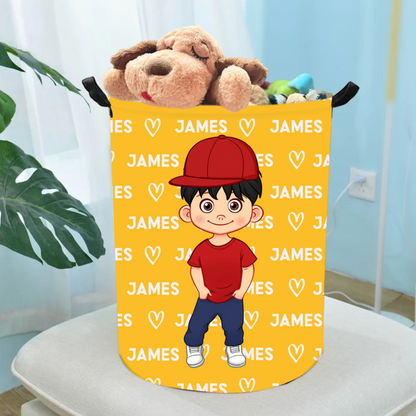 Personalised Cartoon Girl Boy Waterproof Laundry Storage Basket with Name and Handle Birthday Children's Day Gift for Kids