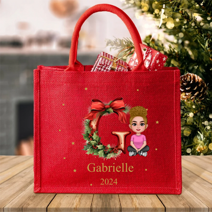 Cartoon Character Holly Bow - Personalized Jute Tote Bag