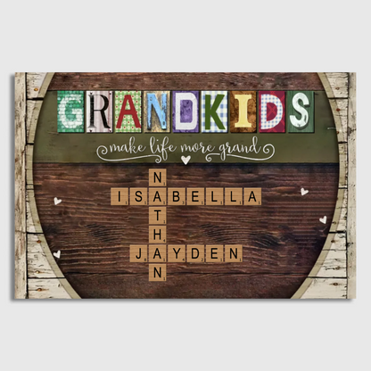 Personalized Grandkids Names Scrabble Gift For Grandparents Poster