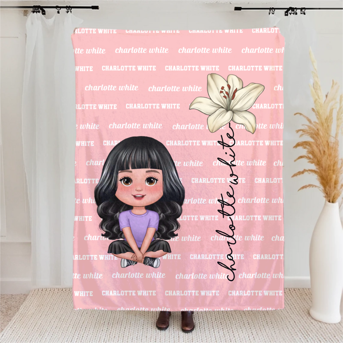 Personalised Multicolor Cute Cartoon Birth Flower Soft Throw Blanket with Name Birthday Christmas Gift for Boys Girls