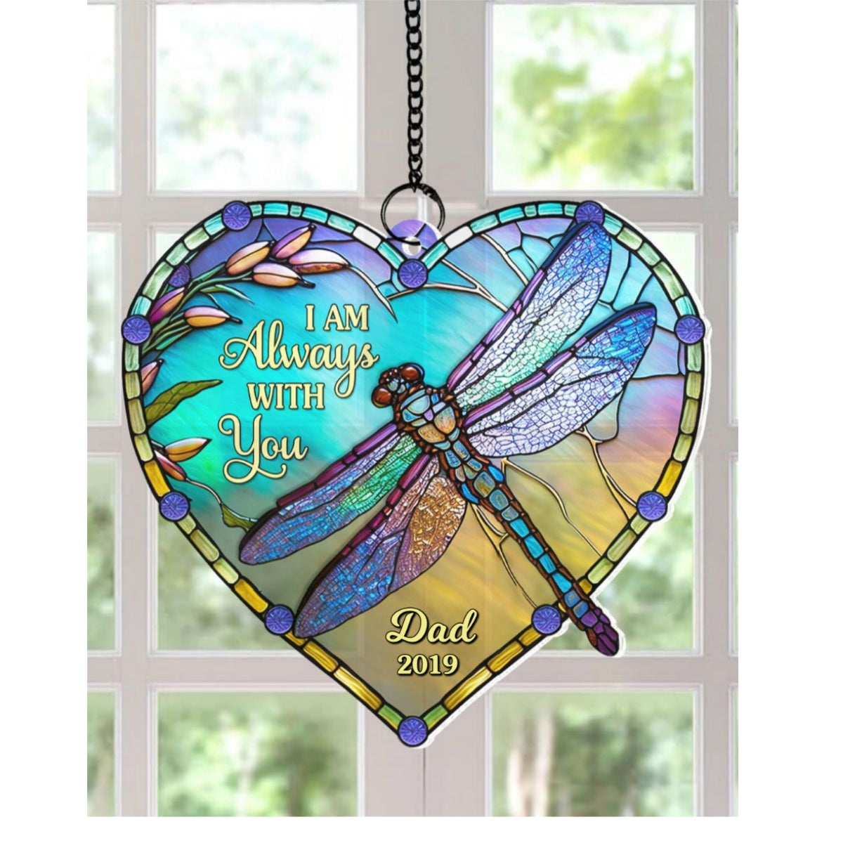 Heart Dragonfly Memorial Personalized Window Hanging Suncatcher Ornament, Sympathy Gift For Loved Ones