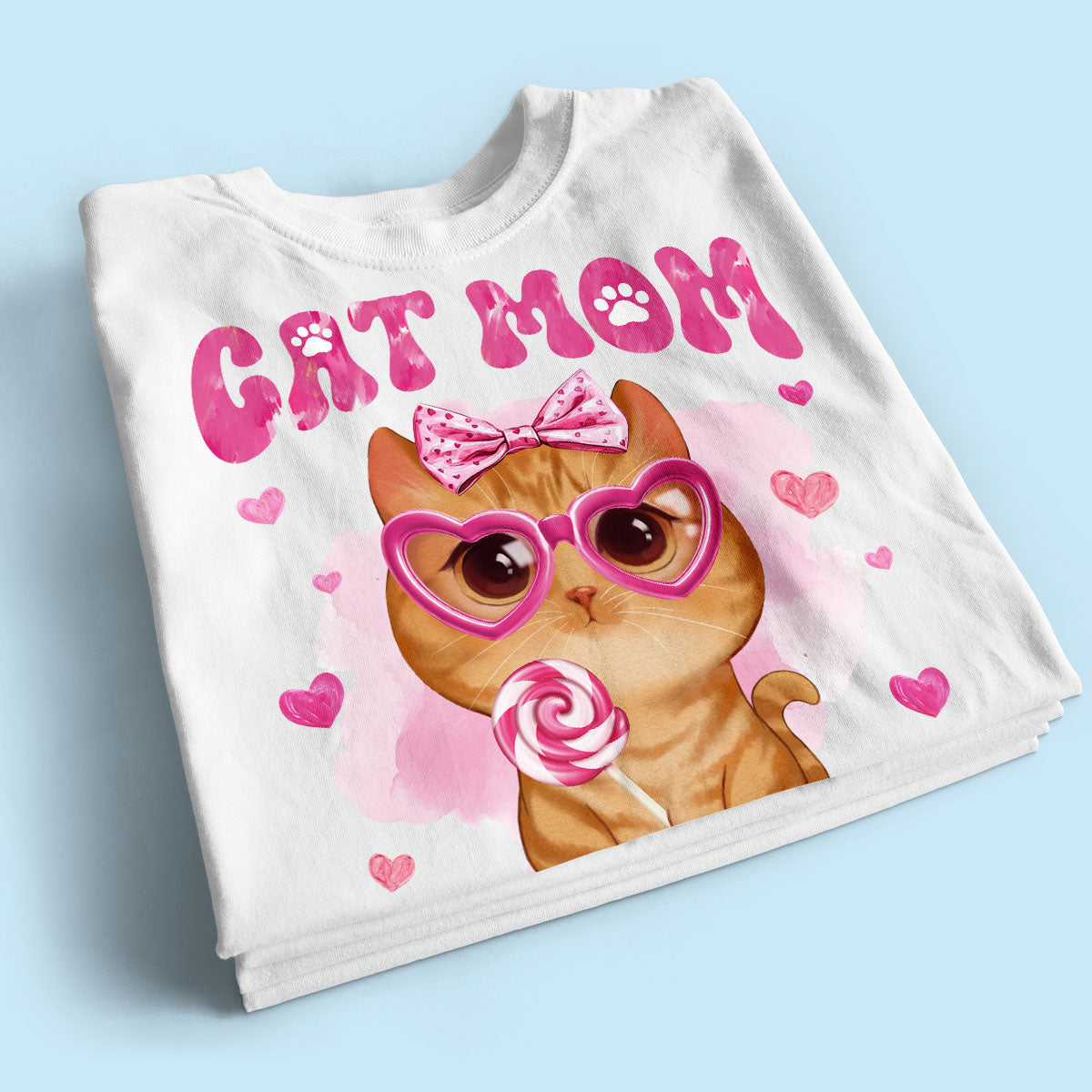 Valentine's Day Watercolor Cute Cats Cat Mom Personalized Shirt, Valentine's Day Gift For Cat Lovers, Cat Moms