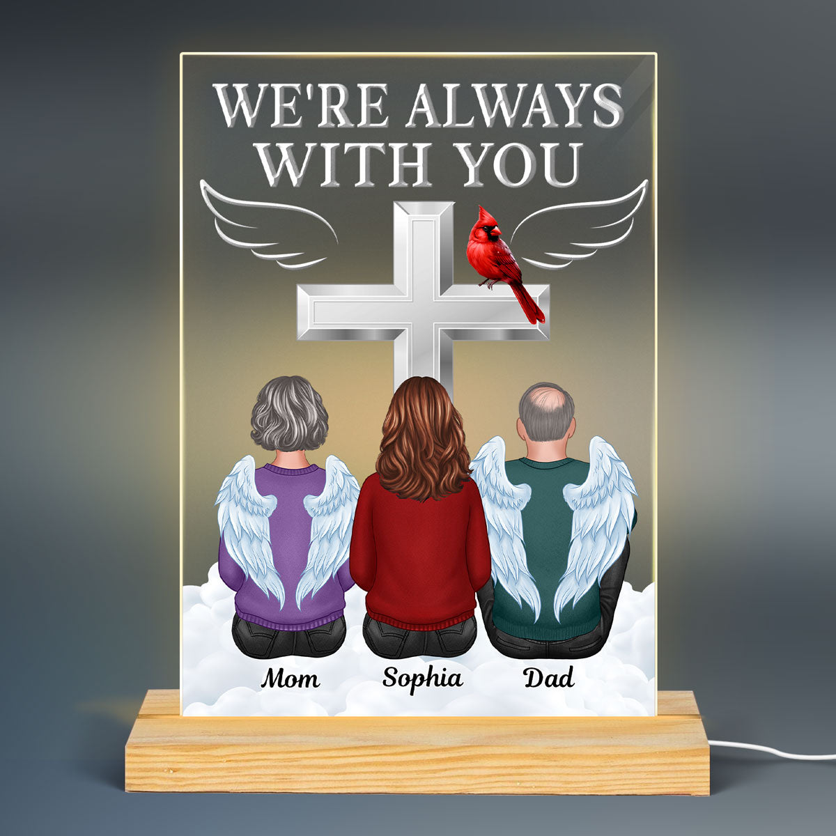 Always With You Family Memorial Keepsake Remembrance Sympathy Gift Personalized Acrylic Plaque With LED Night Light