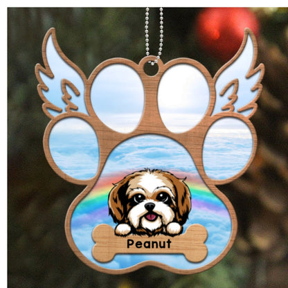 Peeking Dogs Paw Angel Wings Memorial Personalized Wooden Ornament