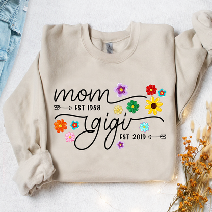 Mom Grandma Est Flower Color With Grandkids Mothers Day Gift Th T-Shirt