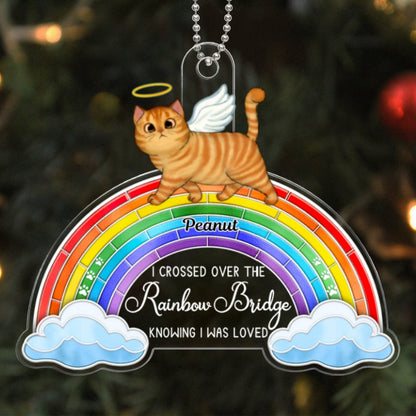 Stained Glass Rainbow Walking Cats Memorial Personalized Acrylic Ornament