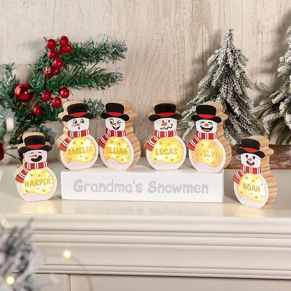 Personalized Snowman LED Light Wooden Decoration with Tabletop Name Block Sign Holiday Party Essentials Winter Christmas Gift for Family Kids