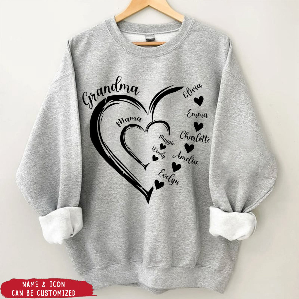 Heart Mom Grandma And Kids - Personalized Sweatshirt, Gift For Birthday Mother's Day