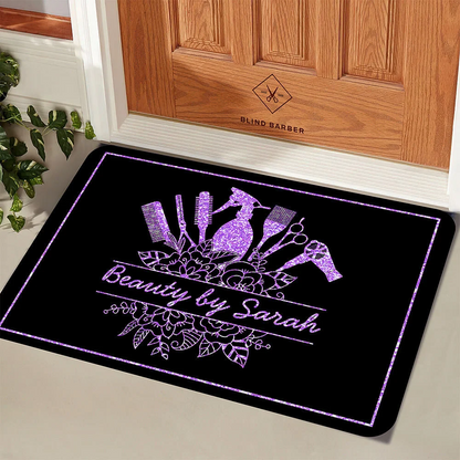 Personalised Floral Hair Cutting Tools Design Doormat with Text Salon Barber Shop Accessories Opening Gift for Hairstylist Hairdressing Lovers