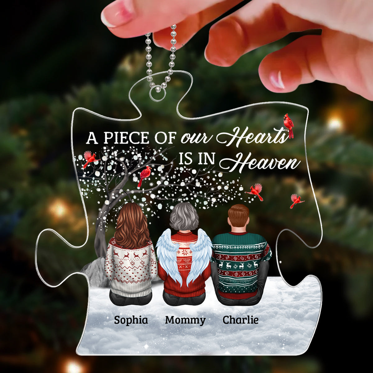 A Piece Of Our Hearts Is In Heaven Remembrance Memorial Keepsake Sympathy Gift Christmas Personalized Acrylic Ornament