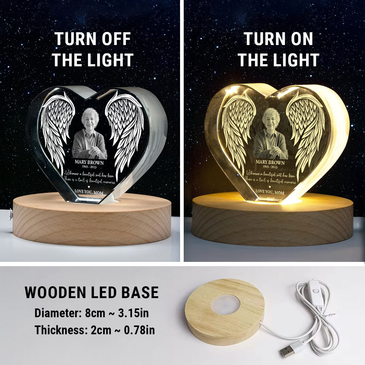 Personalized Picture Frame Memorial Gift Premium Heart LED, Heartfelt Table Decoration for Loss of Loved One