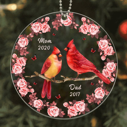 Cardinal Floral Frame Memorial Personalized Acrylic Ornament
