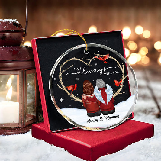 Cardinals Heart Branch Memorial Personalized Glass Ornament, Sympathy Keepsake