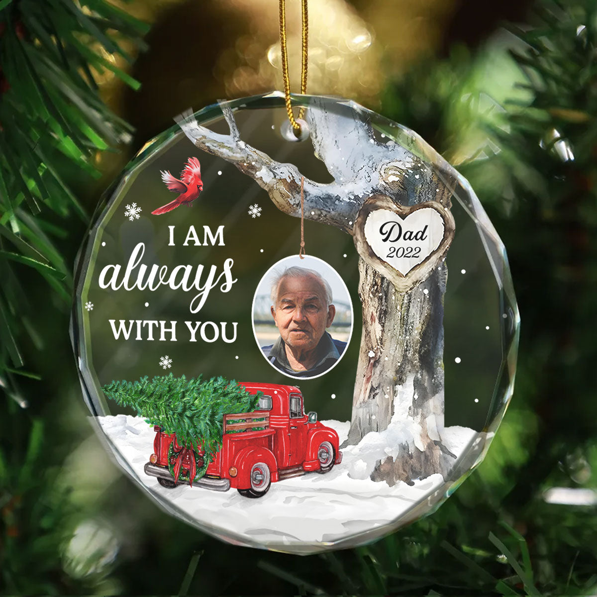 Always With You Photo Memorial Personalized Glass Ornament, Christmas Sympathy Keepsake, Lost Loved Ones Rememberance