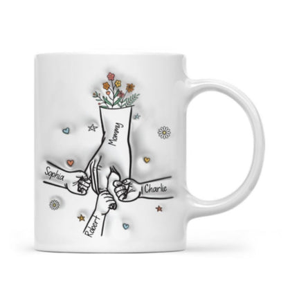 Gift For Mom Kids Holding Mom‘s Hand 3D Inflated Effect Personalized Mug