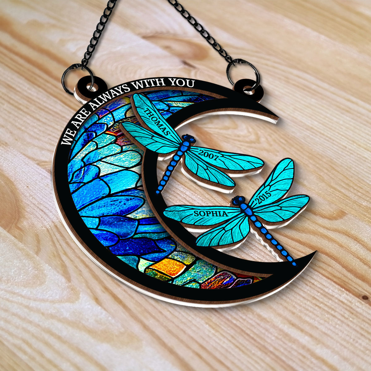 Dragonfly Memory Moon Personalized Window Hanging Suncatcher Ornament, Sympathy Gift For Loved Ones
