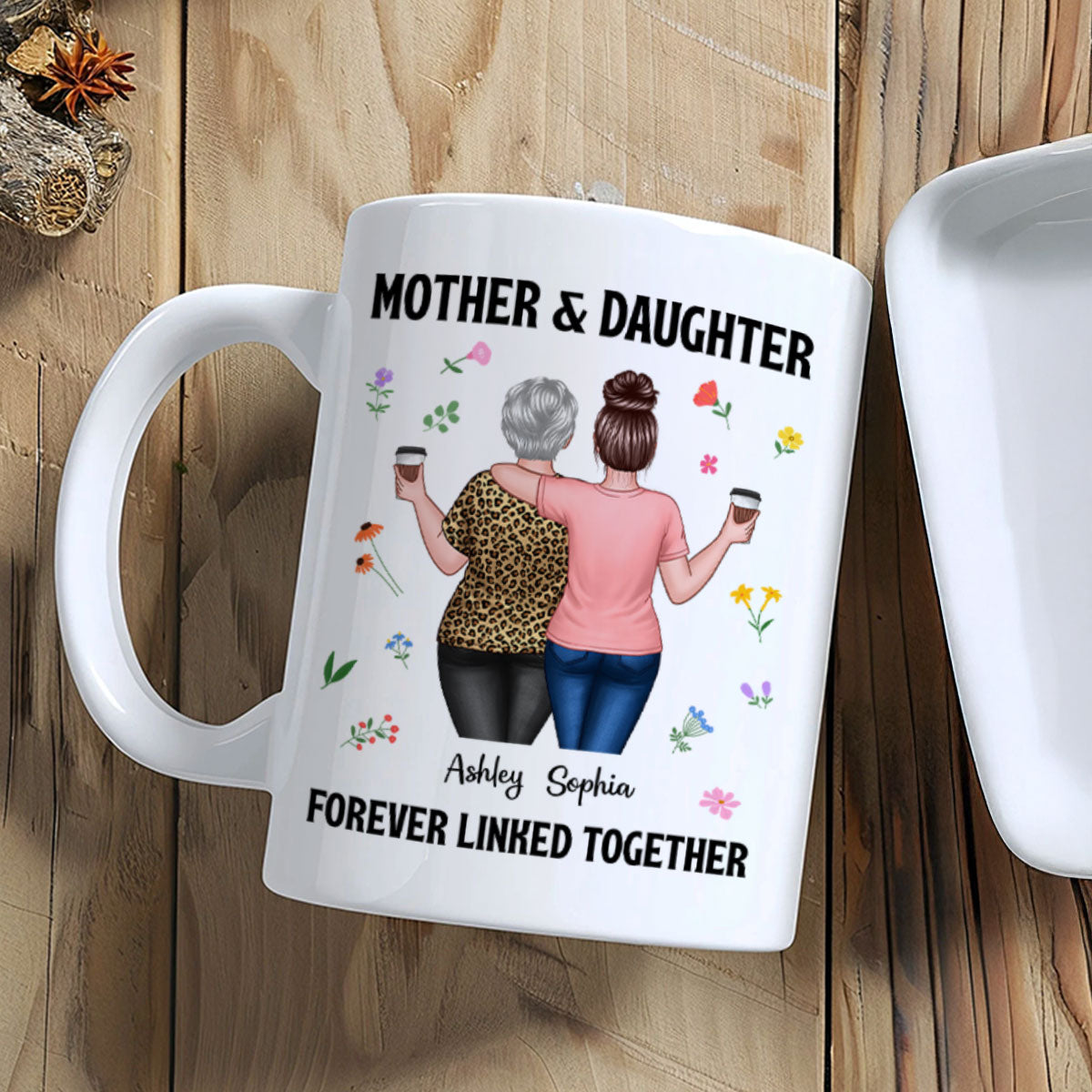 Back View Mom And Daughters Walking Mother & Daughter Forever Linked Together Personalized Mug