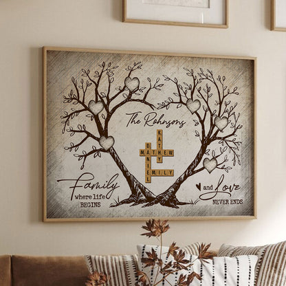 Family Heart Tree Crossword Puzzle - Created In A Moment, Treasured Forever Personalized Poster, Perfect 2025  Gift For Family, For Husband, Wife