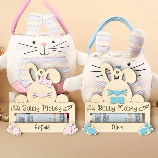 Easter Day - Cute Bunny Money - Personalized Money Holder Basket Name Tags - The Next Custom Gift