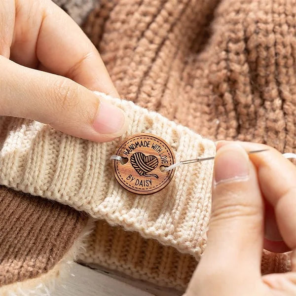 Personalised Handmade with Love Wooden Buttons Set of 10 Clothing Labels Gift for Mother Grandma Knitting Crocheting Lovers