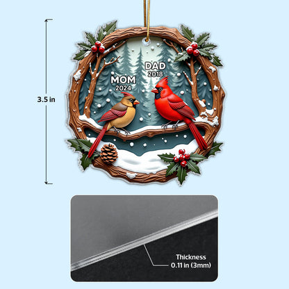 3D Effect Cardinals Dad Mom Memorial Berry Branch Christmas Personalized Acrylic Ornament, Sympathy Gift, Remembrance Gift