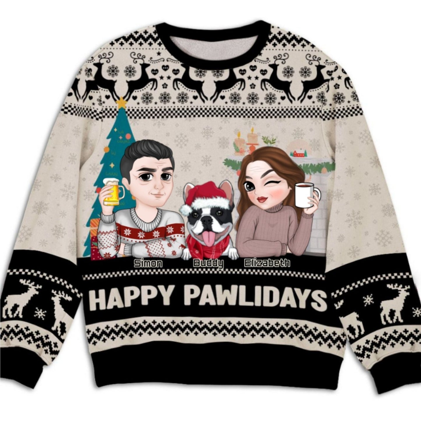 Happy Pawlidays To Dog Mom Dad - Personalized Custom All-Over-Print Sweatshirt