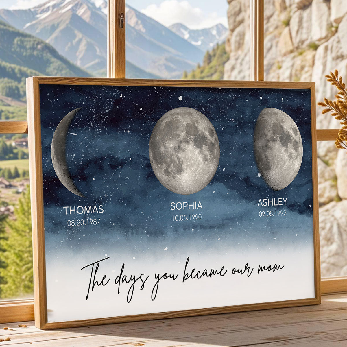Starry Night The Day You Became Mom Custom Birth Moon Phase Personalized Poster, Heartfelt 2025 Mother's Day Gift For Mom