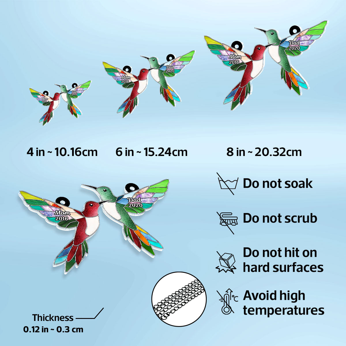 Stained Glass Hummingbirds Memorial Personalized Suncatcher