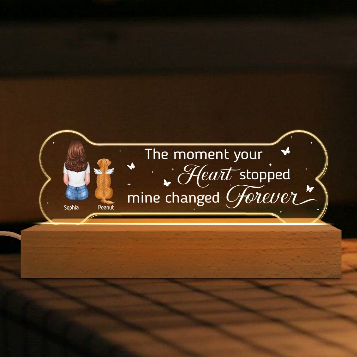 A Keepsake For The Beloved Companion Dog Memorial Gift Personalized Bone Shaped Acrylic Block LED Night Light