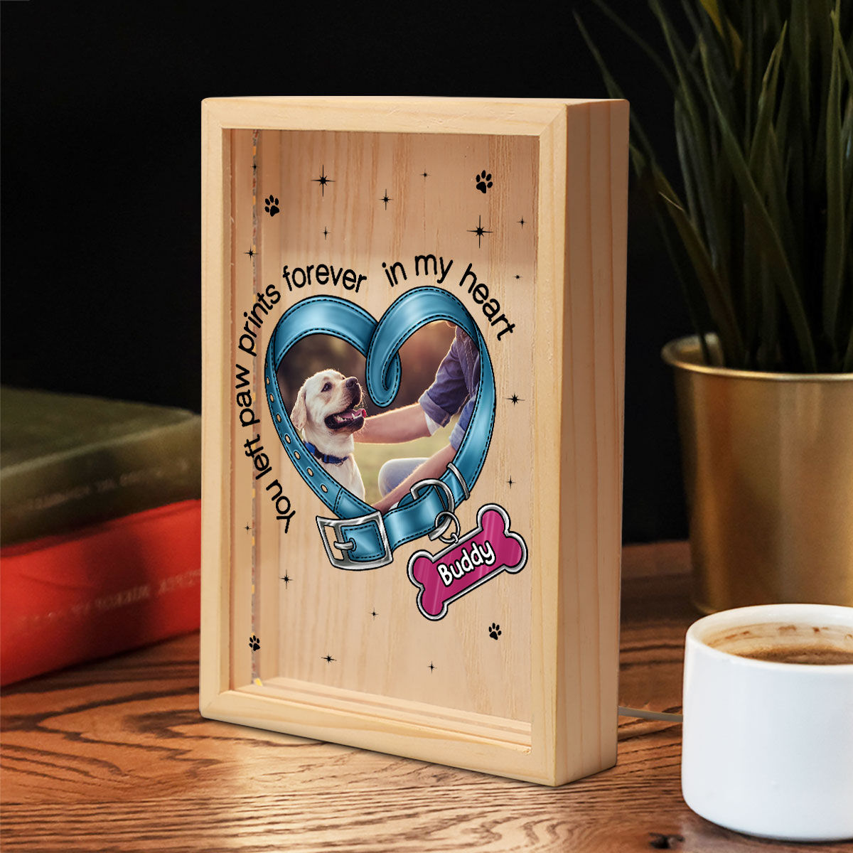 You Left Paw Prints On My Heart Photo Inserted Dog Keepsake Memorial Gift Personalized Frame Light Box
