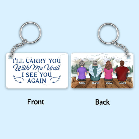 Whole Family Sitting On The Bridge Memorial Remembrance Gift Personalized Acrylic Keychain