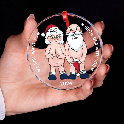 Funny Old Couple Personalized Circle Glass Ornament Christmas Gift for Him for Her