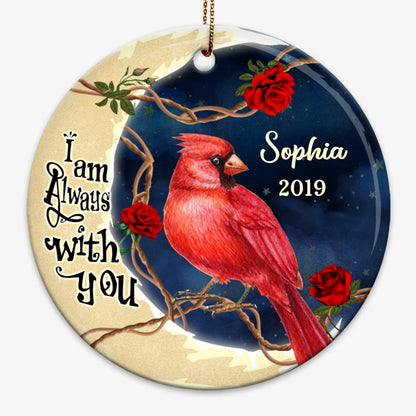 Cardinal Moon Always With You Memorial Personalized Circle Ornament