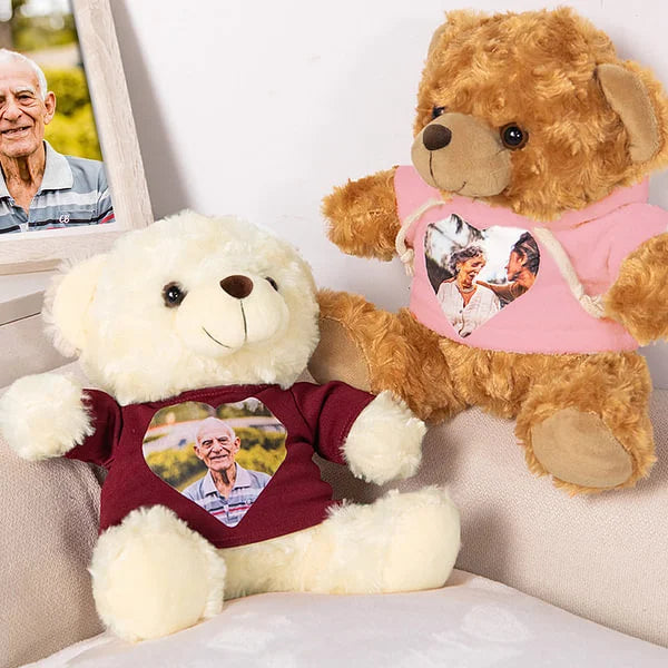 Personalised Cute Plush Stuffed Memory Bear with Heart Photo Shirt or Hoodie Memorial Anniversary Gift for Family Friend