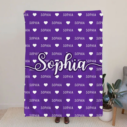 Personalised Heart Icon Multicolor Name Soft Throw Blanket Birthday Christmas Gift for Boys Girls Family