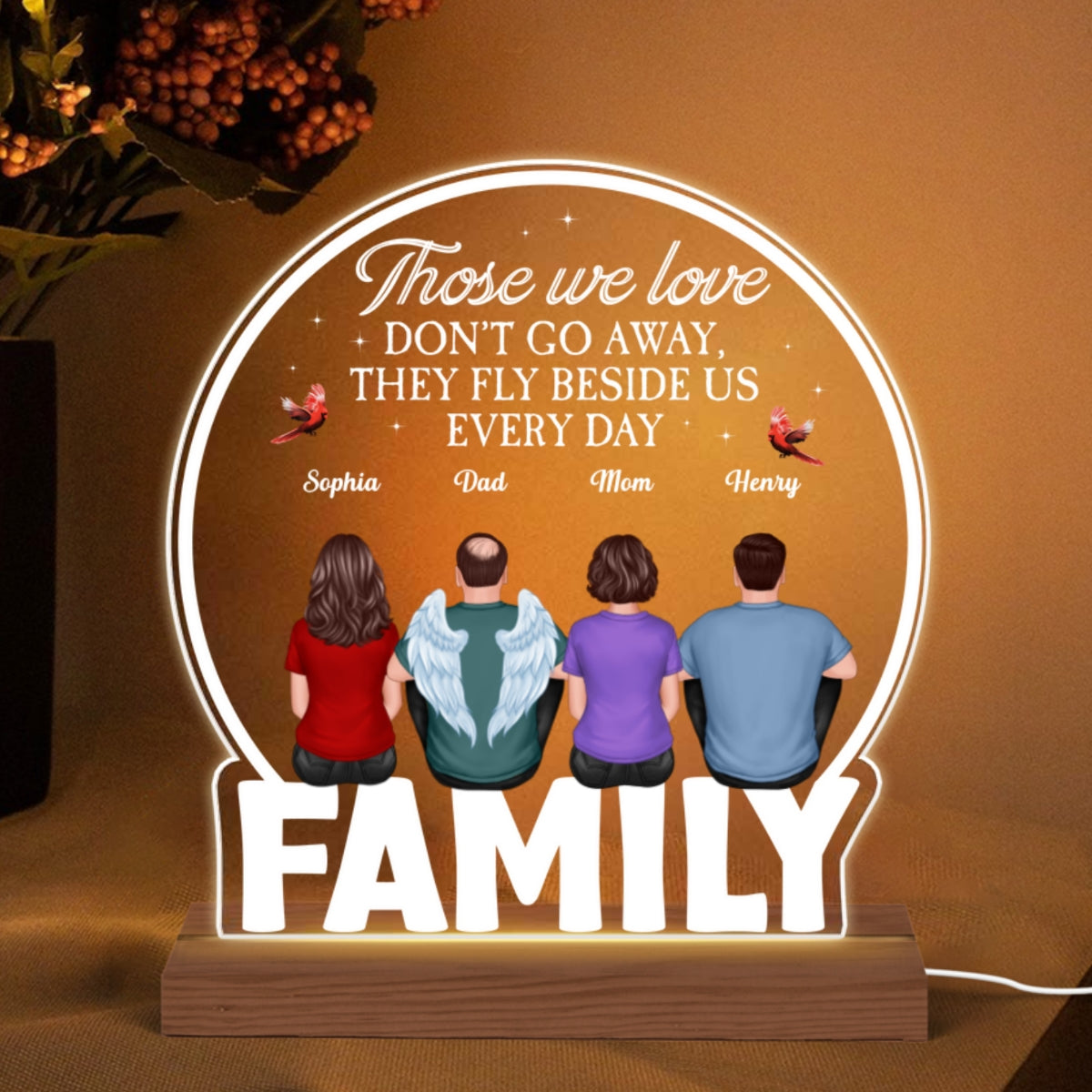 Family Back View Sitting Personalized Custom Shape Acrylic Plaque With LED Night Light