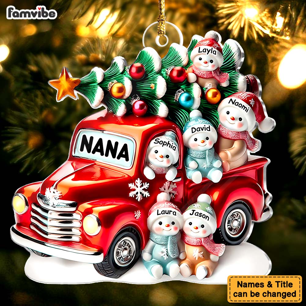 Personalized Gift For Grandma Nana's Cute Little Snowman In Car Acrylic Ornament 36777 Mockup 7