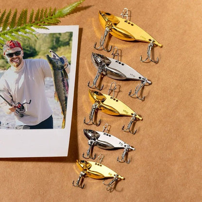 Personalized 2 Pcs Metal Bionic Fishing Lures Wooden Box Set with Engraved Text Birthday Fisherman Gift for Dad Husband